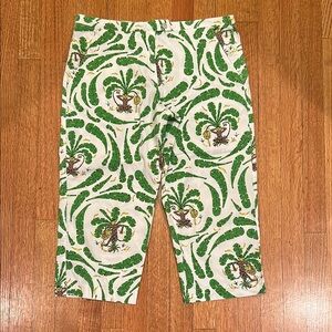 Tropical Green Patterned Cropped Pants
